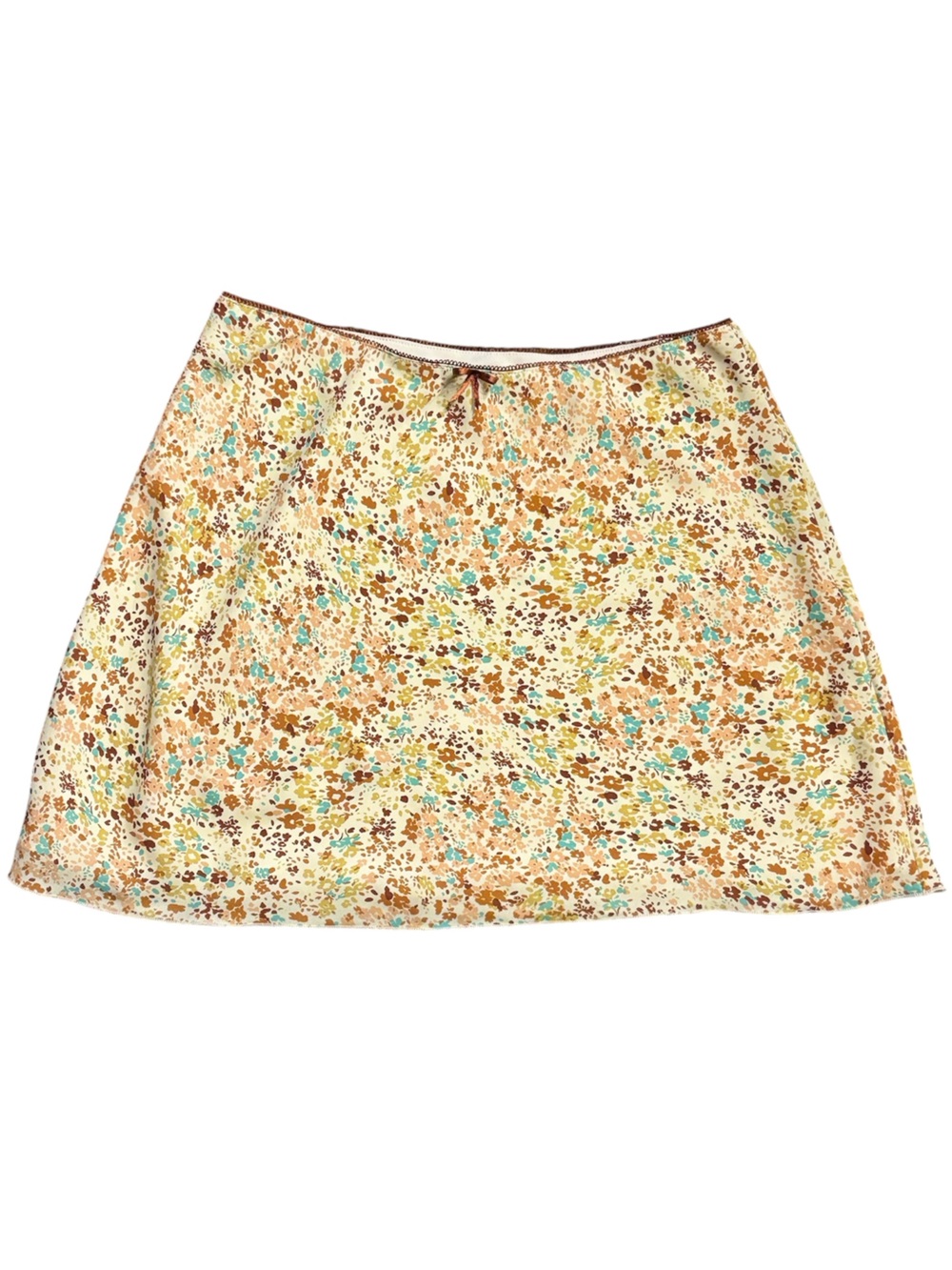 BP. Floral Ditsy Print Mini Flowy Skirt Cream Brown Gold Accent Bow Size S